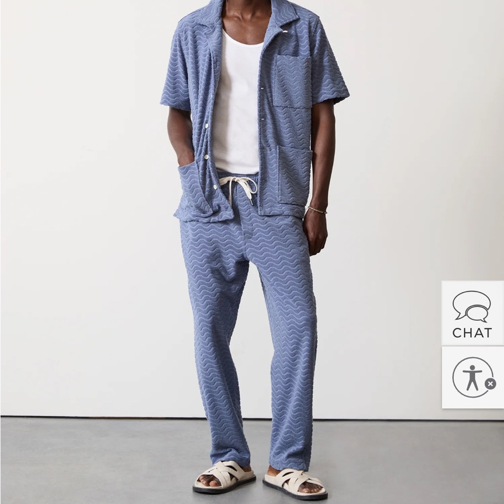 Wave Jacquard Terry Pant and Top in Steel Blue